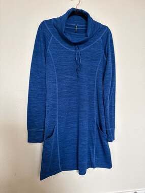 Kuhl Women's Lea Dress Cowl Neck Long Sleeve Pocket Blue Size L